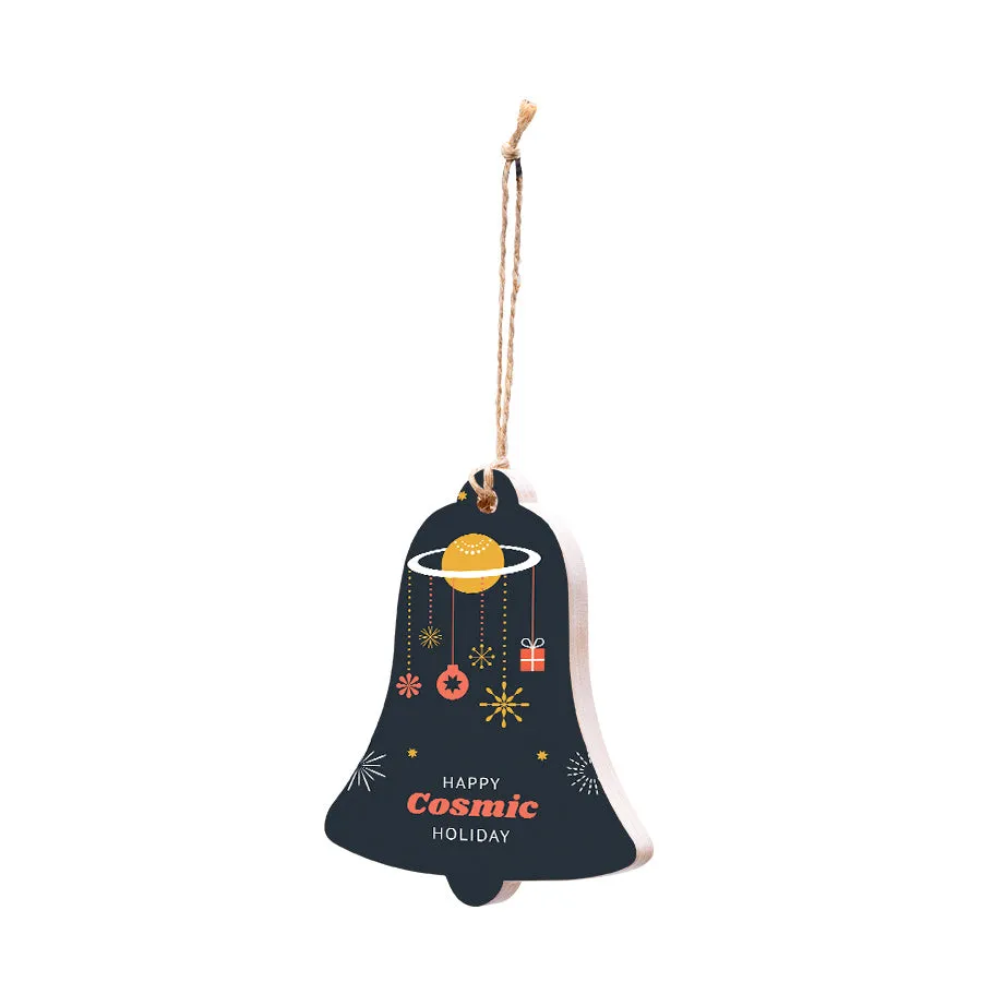 Christmas Decorations HAPPY COSMIC HOLIDAY- Wooden Xmas Bell And Fridge Magnet