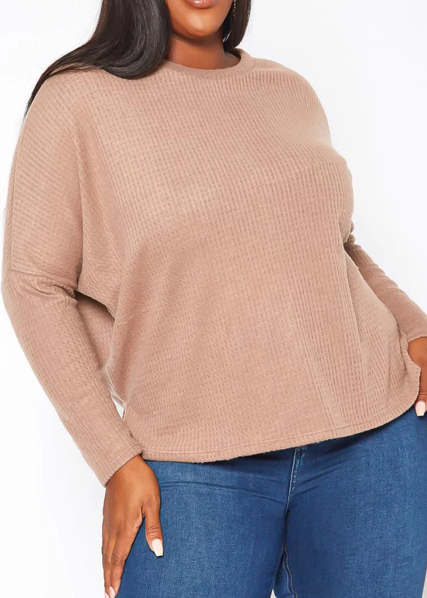 Hi Curvy Plus Size Women Dolman Sleeve Waffle Knit Sweater